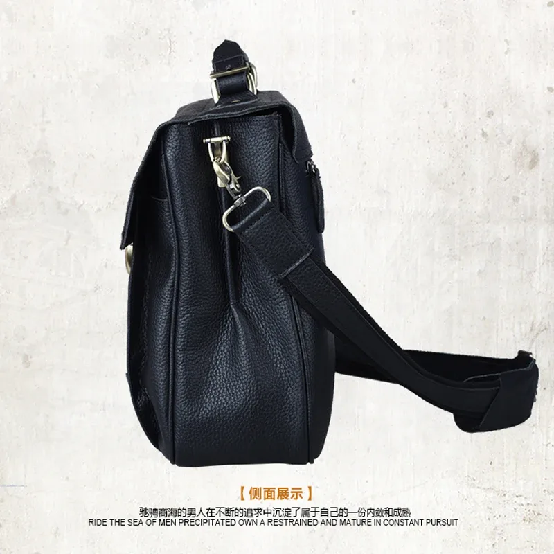 sacoche de haute qualité en cuir de vache véritable pour hommes, sac d'affaires, étui pour ordinateur portable 15,6", porte-documents masculin, sacoche de bureau, sac messager.