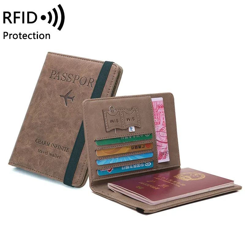 porte-passeport de voyage pour femmes et hommes, étui de protection rfid en cuir pu, porte-carte d'identité de crédit, portefeuille de protection pour billets