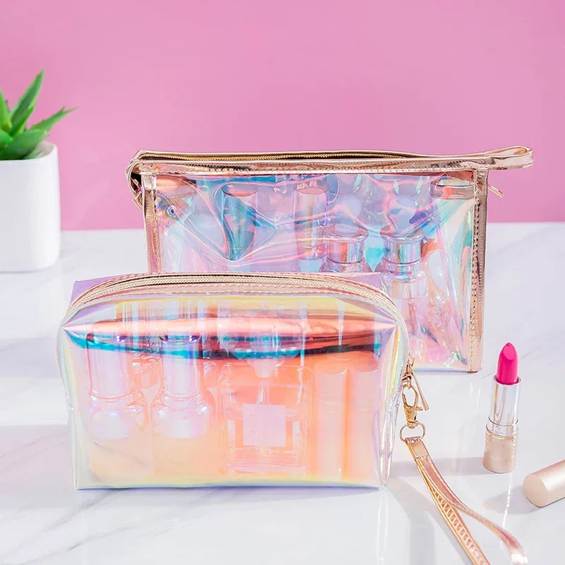 trousse de maquillage transparente en pvc pour femme, trousse de toilette, rangement de voyage étanche, sacs de lavage de beauté, mode chic