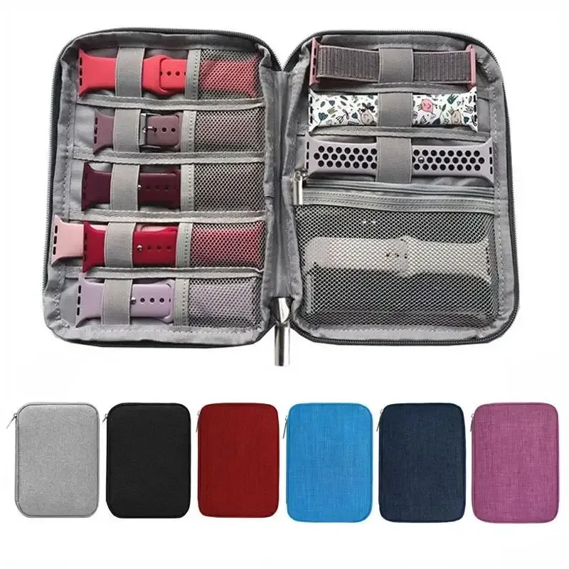 pochette organisatrice nylon gris compartiments maille bracelets montres voyage capacité grande taille petite affaires