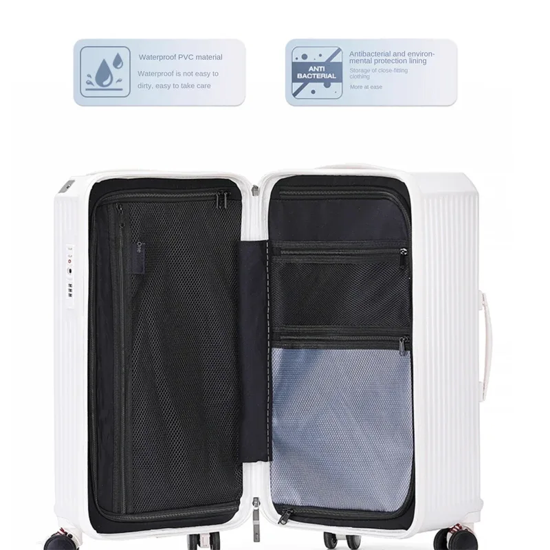 valise de voyage antidéflagrante à cinq roues avec frein, grande taille 36/38/40/50 pouces, matériau pc épais, boîtier de chariot à fermeture éclair