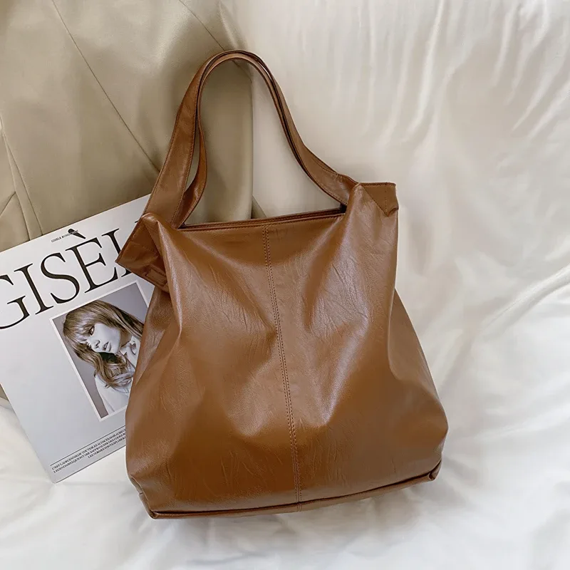 leftside – grand sac fourre-tout en cuir pour femmes, tendance 2025, simple, grande capacité, rétro, sac à bandoulière latéral