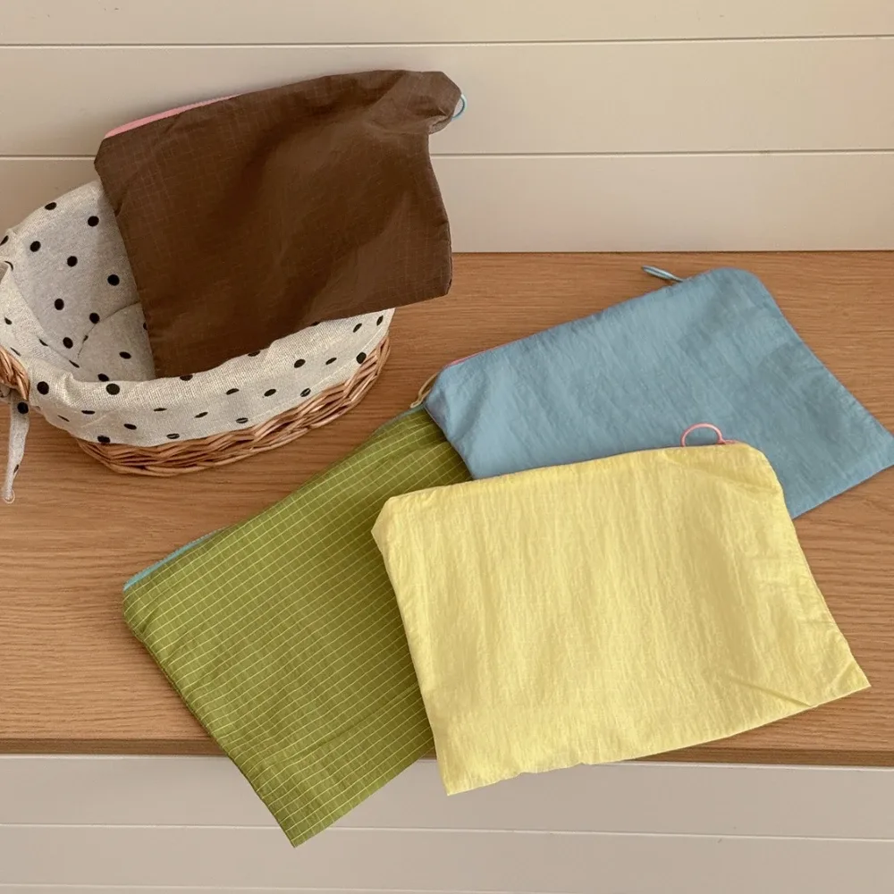 nouvelle trousse de maquillage à carreaux pour femmes, grande capacité, pochette à fermeture éclair en nylon, pochette de voyage, organisateur de cosmétiques, sac de rangement à fermeture éclair, косметика