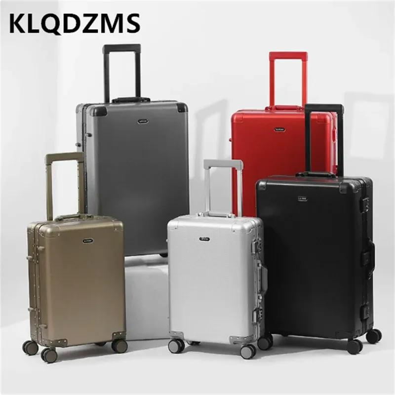klqdzms – valise de cabine en alliage d'aluminium et de magnésium, 20 pouces, de haute qualité, pour hommes et femmes, valise d'affaires à roulettes