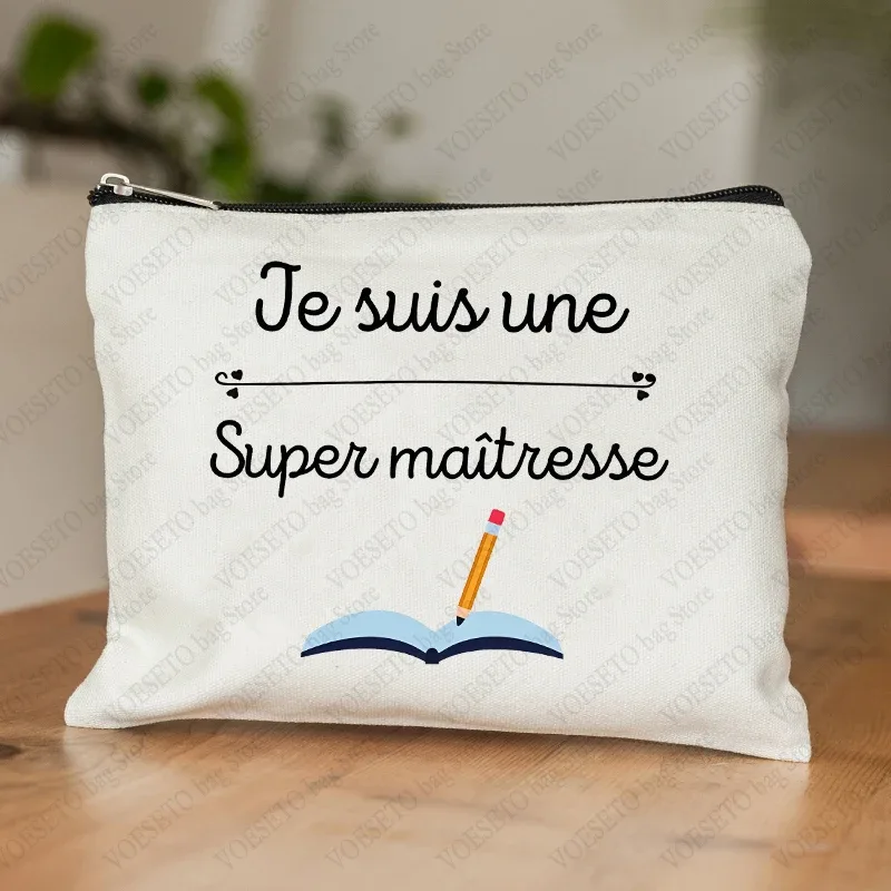 trousse de maquillage pour femmes avec appréciation des enseignants français, trousse à cosmétiques au design artistique, trousse à crayons pour femmes