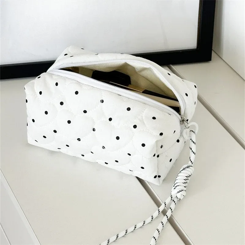 nouveau sac de maquillage à points blancs pour femmes et filles, petit grand pinceau à rouge à lèvres, pochette cosmétique, mini portefeuille portable, porte-monnaie