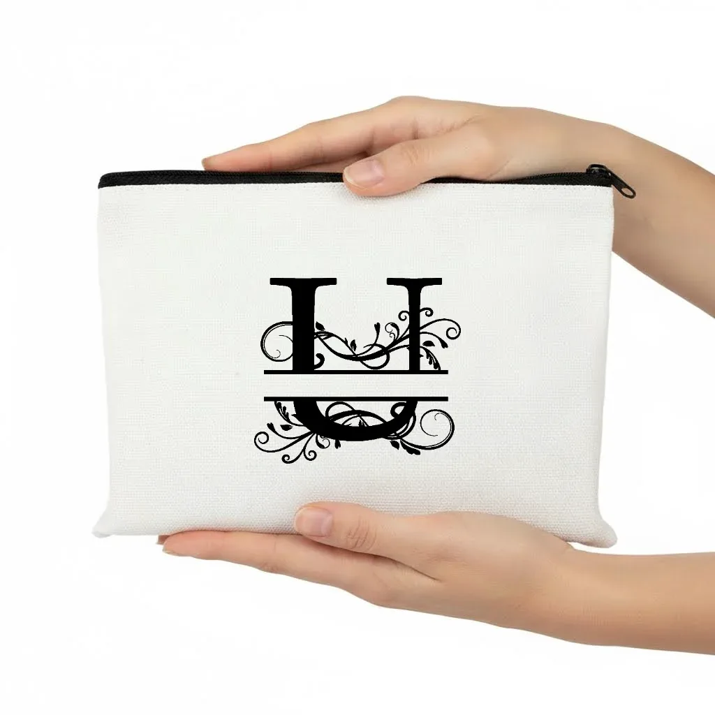 1pc trousse de maquillage personnalisable avec monogramme - pochette de voyage légère, pliable et durable avec fermeture éclair et impression de lettres personnalisées