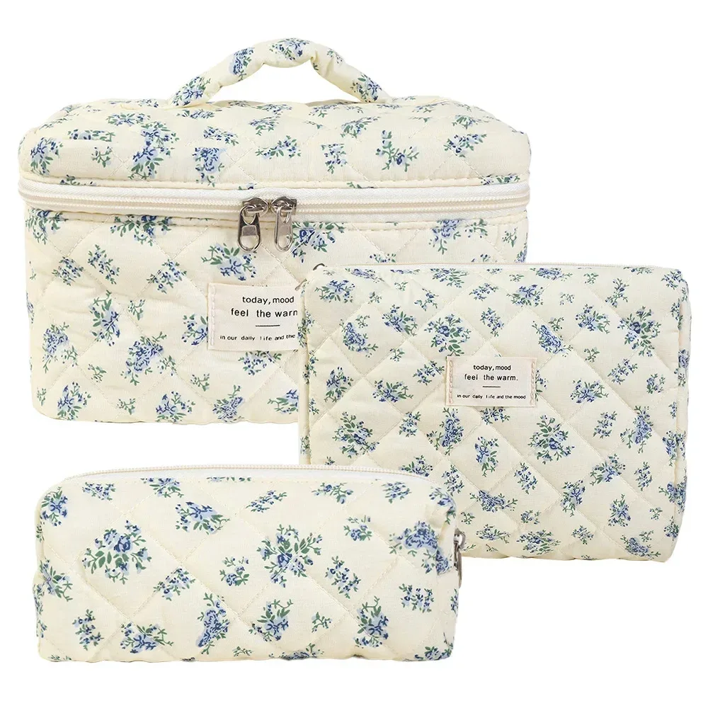 sac de maquillage en coton à fleurs mignonnes pour femmes, 1 pièce, organisateur de cosmétiques à fermeture éclair, sac à main en tissu en forme de boîte, trousse de toilette portable pour filles