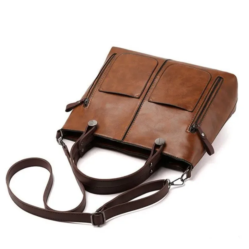 sac à main en cuir rétro europe america, sac à bandoulière, fourre-tout à deux poches avec fermeture éclair, sacs à bandoulière classiques pour femmes, travail et affaires