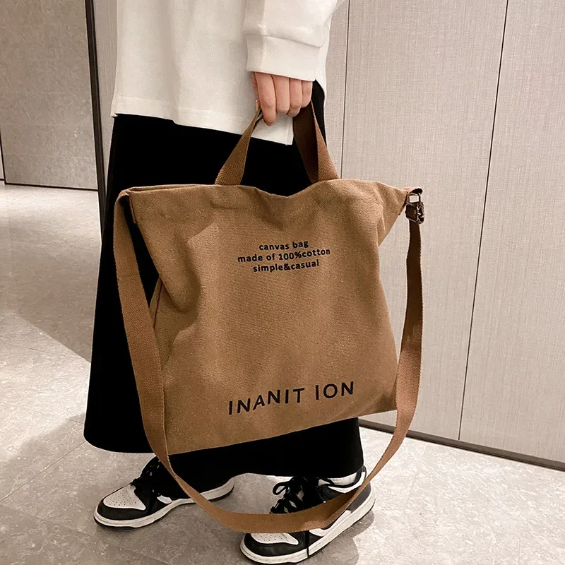 sac bandoulière minimaliste japonais en toile, épais et lavable, grande capacité, pour étudiants et usage quotidien
