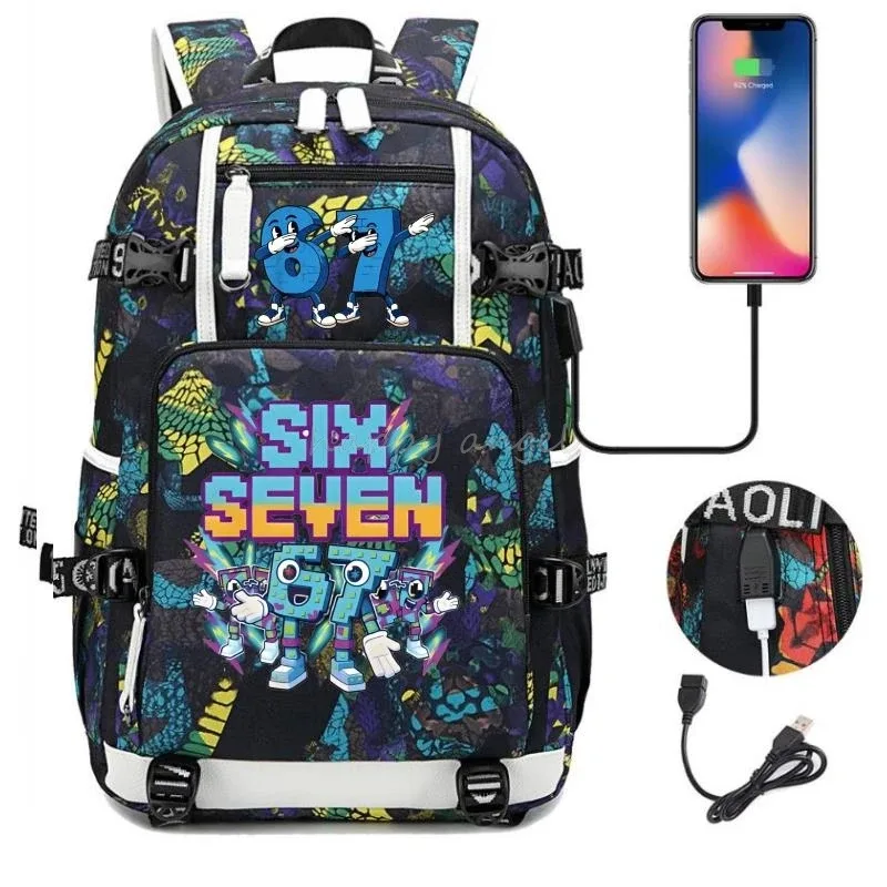 nouveau voler un cerveau imprimer usb garçons 67 six sept livre sacs grande capacité adolescents cartables femmes hommes ordinateur portable voyage sac à dos
