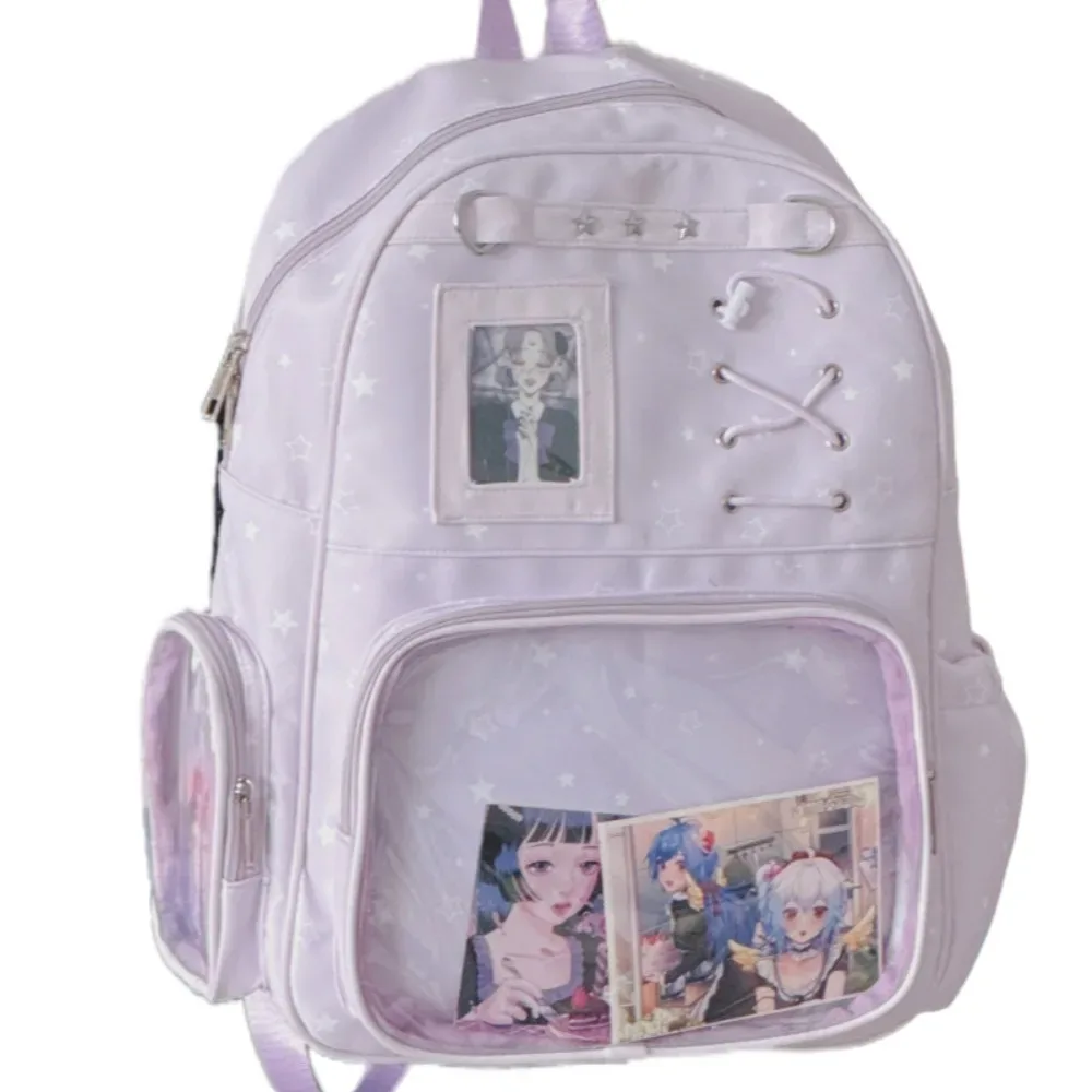 sac à dos transparent à imprimé étoiles tendance, sac ita transparent lolita, sac à bandoulière imprimé y2k pour les trajets quotidiens