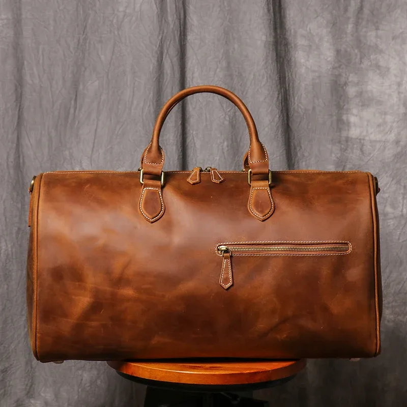 leathfocus sac de voyage en cuir de vachette pour homme sac à main de week-end pour femme sac de sport vintage de grande capacité sac pour ordinateur portable en cuir crazy horse