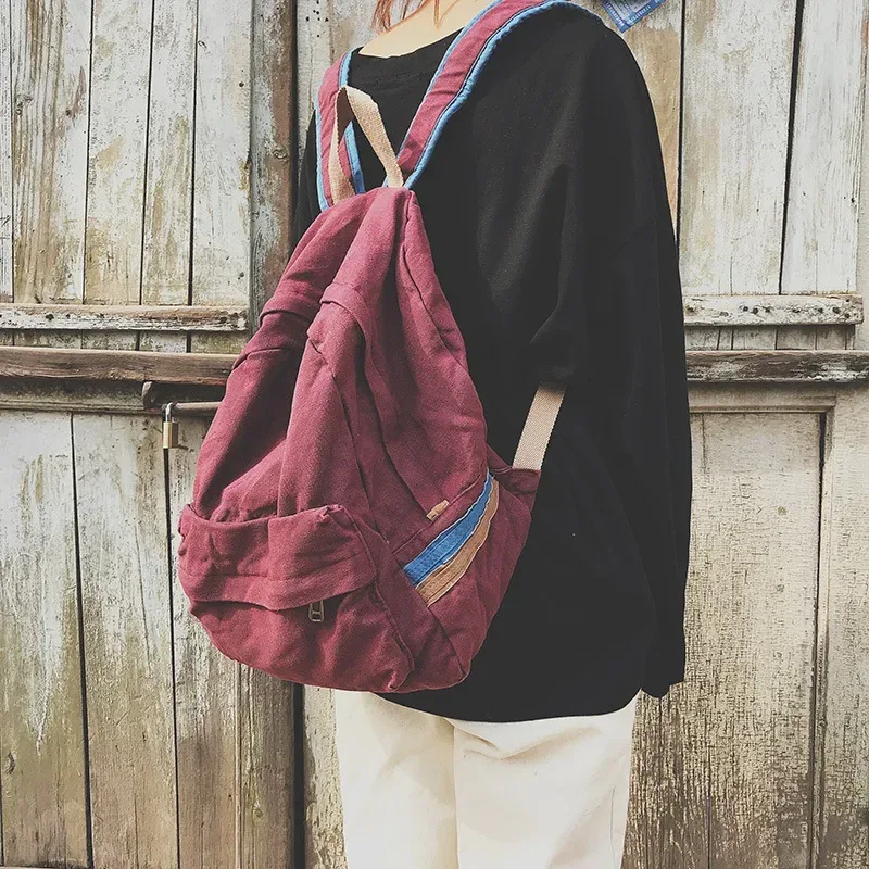 sac à dos d'école rétro chic en coton pour adolescent, sac à dos de livre décontracté, tissu doux, style coréen, étudiant, femme, vintage, pingouin, marée
