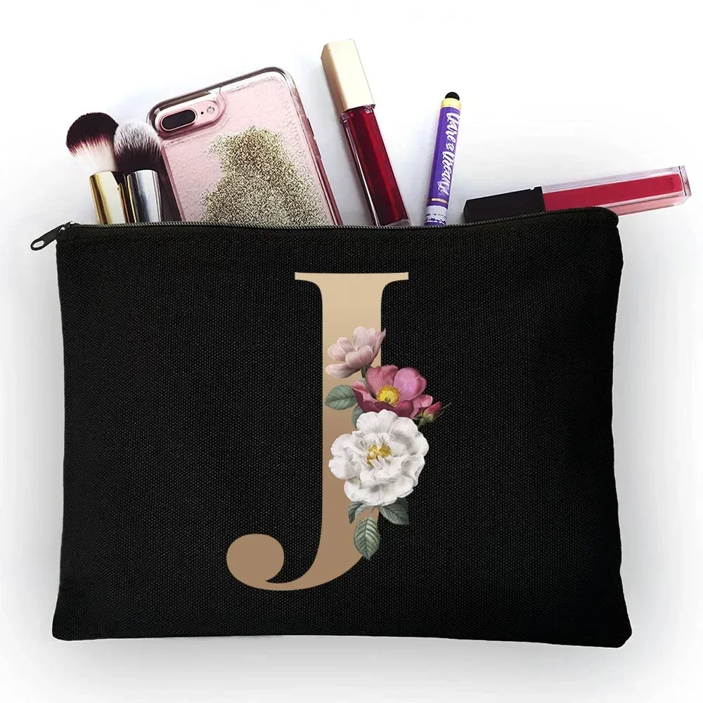 trousse de maquillage pour filles, sac de rangement classique à motif de lettres dorées, pochettes pour sacs de voyage, pochette à cosmétiques pour femmes