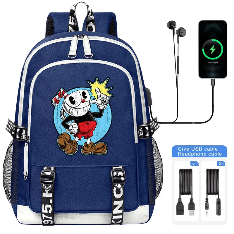 sacoche nylon illustrations cuphead dessin animé noir blanc gris ordinateur portable adolescents étudiants voyager capacité haute bandoulière souple