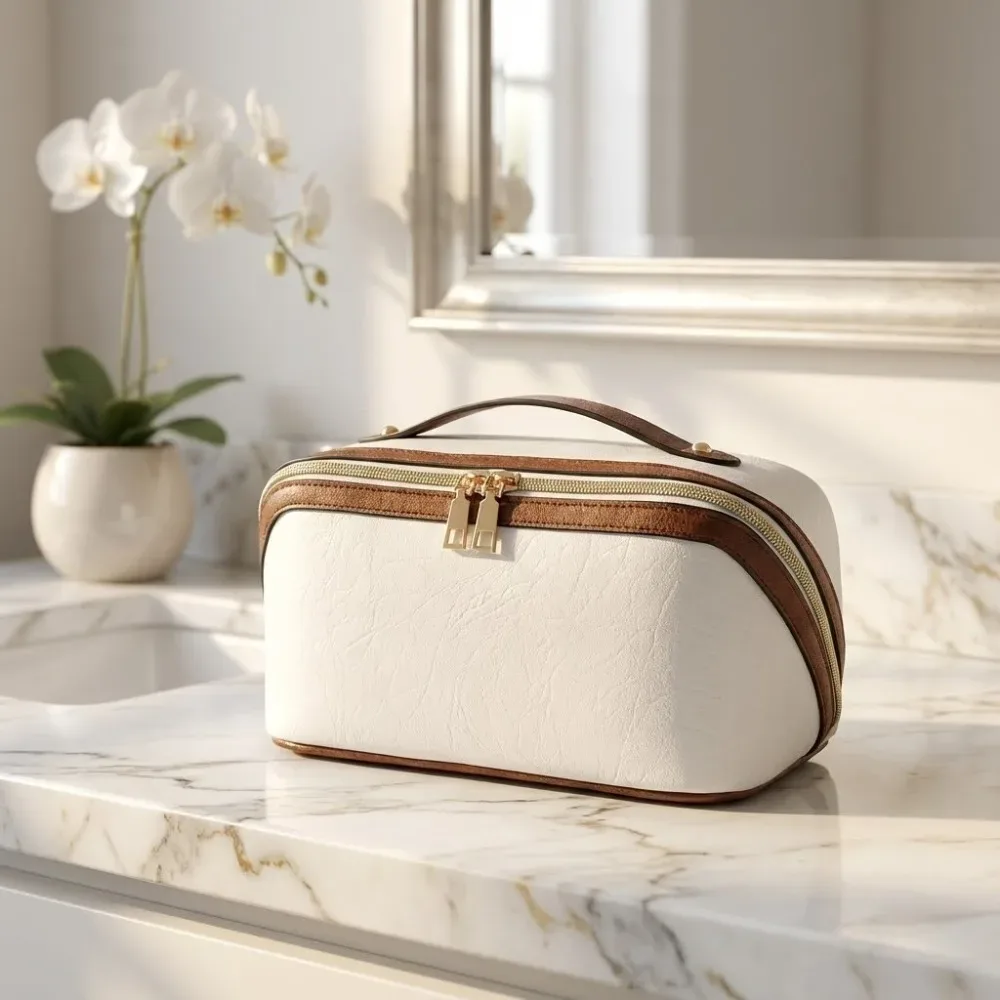 sac à cosmétiques de voyage de grande capacité, trousse de maquillage en cuir pu étanche, organisateur, pochette de toilette portable pour femmes, rangement de salle de bain
