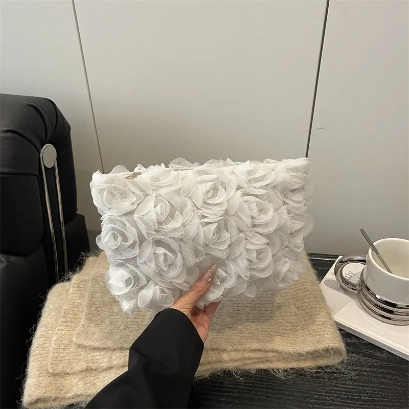 sac de maquillage portable noir pour femmes, grande capacité, dentelle blanche, fleurs, pochette cosmétique, sac à main pour dames, sac de rangement de toilette de voyage