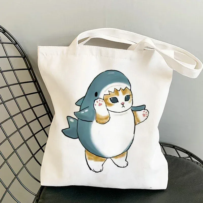 femme sacs à provisions kawaii dessin animé chats amusant sac fourre-tout shopper organisateur décontracté déjeuner sacs à main grande capacité toile sacs à bandoulière