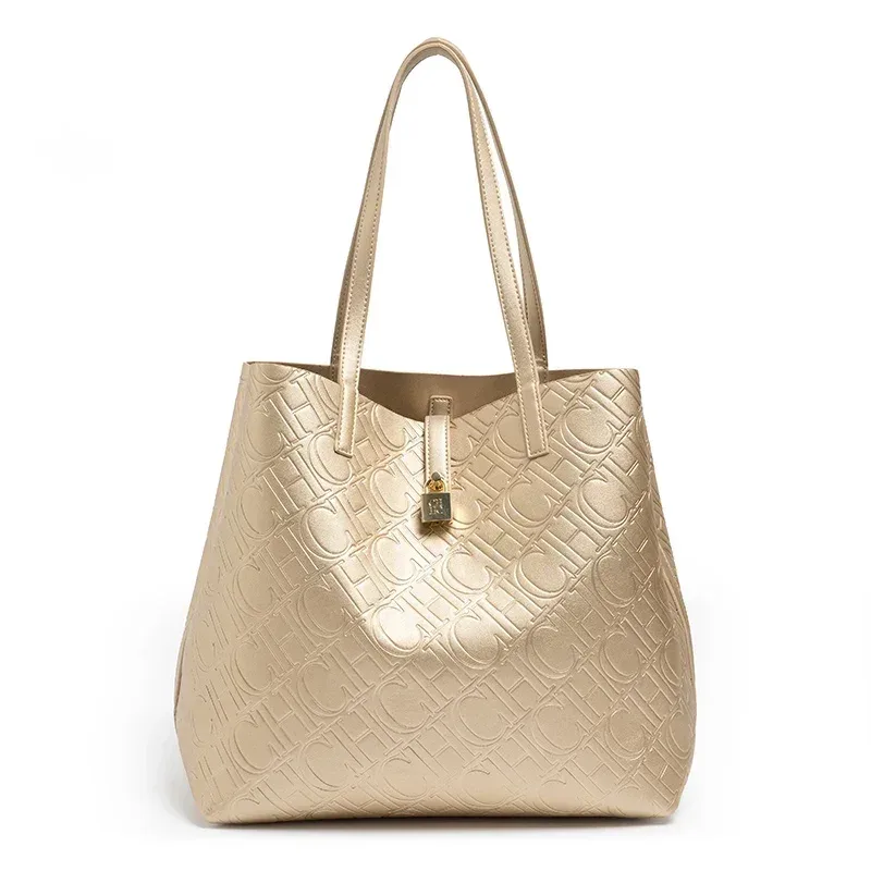 sac à main de luxe ch pour femmes, grande capacité, sac à bandoulière élégant pour le travail, sac à bandoulière doré pour le shopping