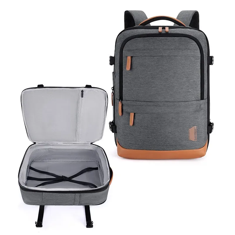 sac dos pvc gris marron bandes fixation latérale ouvrante zippée ceinture air souple décontracté multifonctionnel sport voyage extérieur école