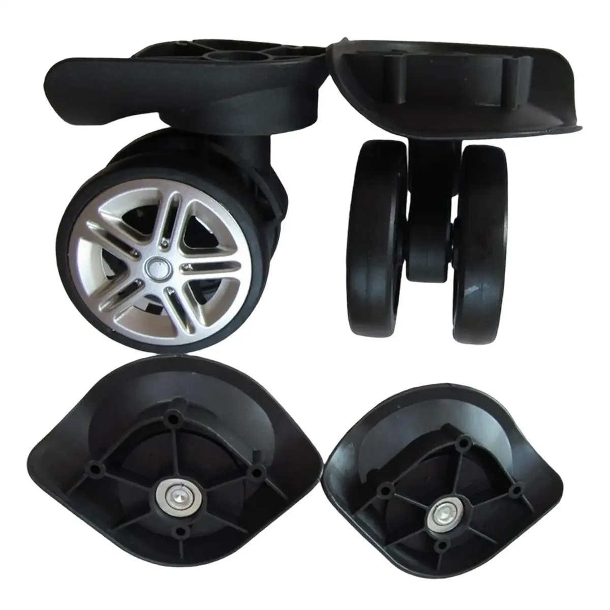 Roues Rechange Bagages Nylon Noires Pivotantes Muettes Diamètre Cinquante Huit Millimètres Usage Voyage Reparation Accessoires