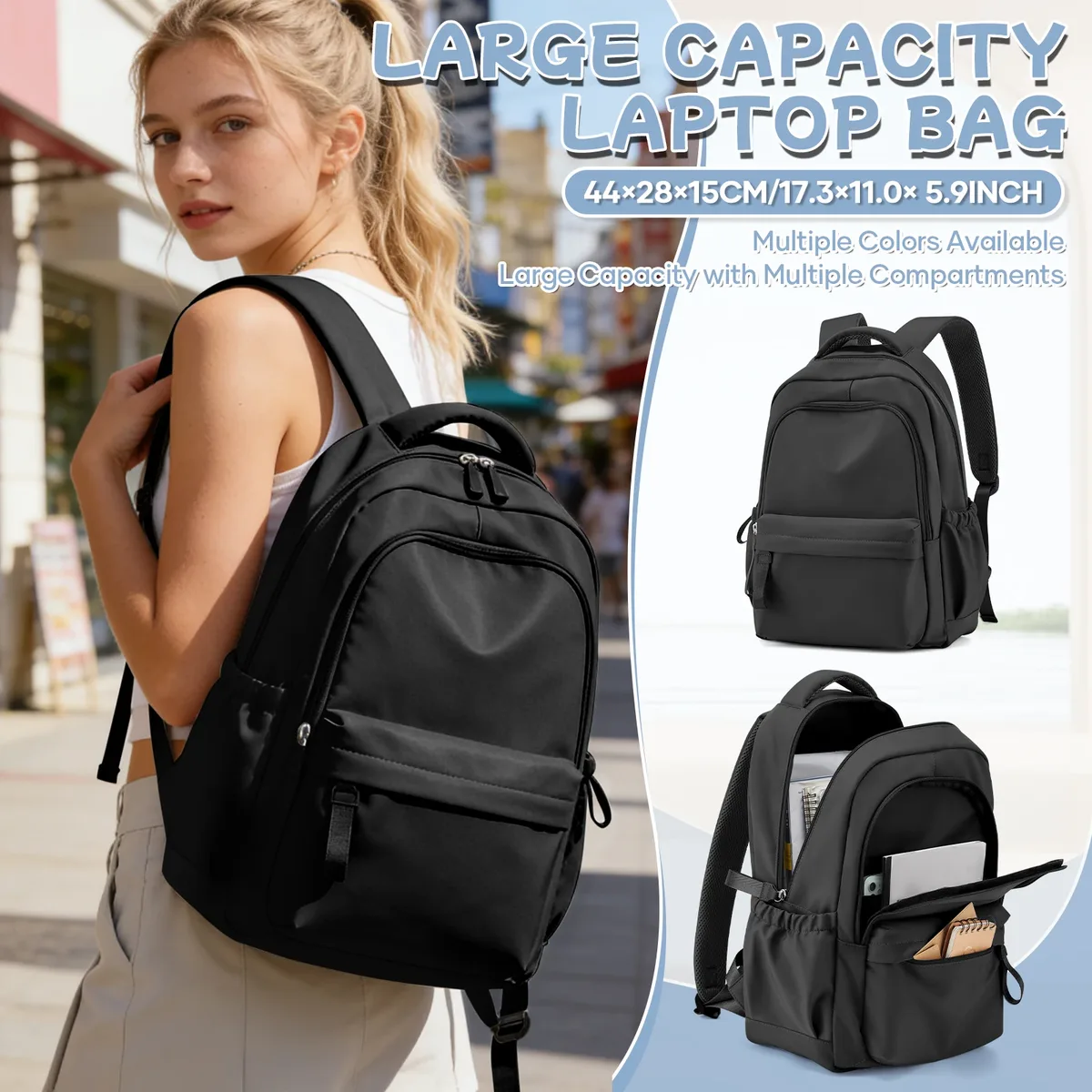 sac à dos scolaire pour adolescentes, sacs à livres décontractés imperméables, sac de jour de voyage léger, sac à dos universitaire basique pour ordinateur portable pour femme