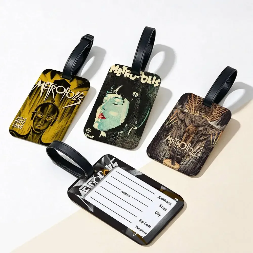 étiquette de bagage en pvc légère anti-perte, style rétro années 80, inspirée du film metropolis (allemagne), avec pochette amovible pour carte d'information, pour sac à dos