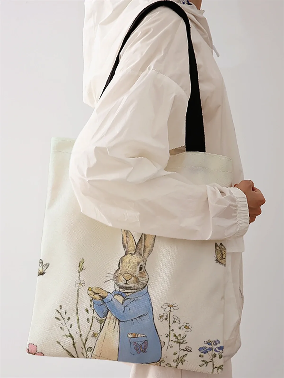 Sac à main décontracté imprimé motif lapin, sac à dos réutilisable à la mode, sac à main multifonctionnel, sac de shopping en toile
