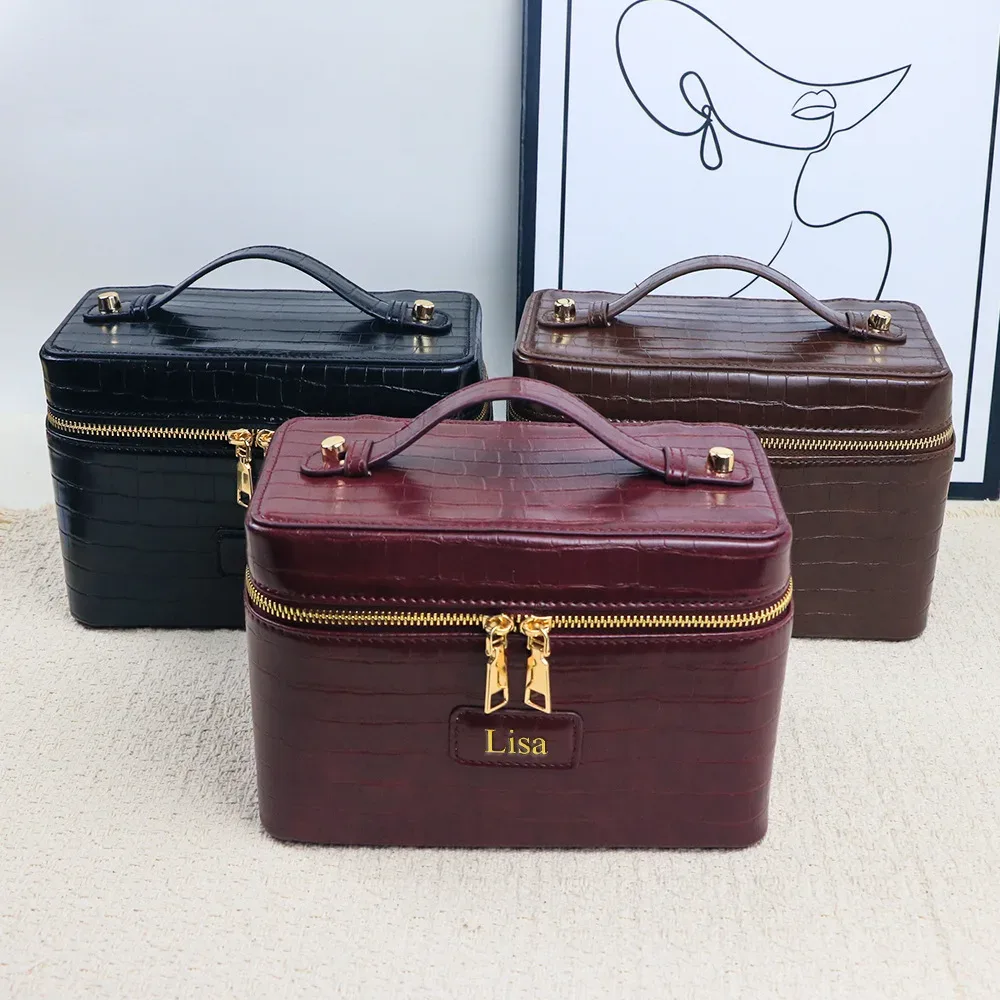 sac de toilette de voyage personnalisé avec motif crocodile, sac de maquillage portable à suspendre, organiseur de cosmétiques pour femmes