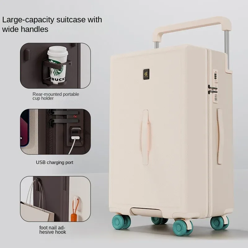 valise multifonctionnelle ko-ku avec porte-gobelet, 20-28 pouces, tige de serrage large, grande capacité, valise de voyage, fermeture éclair anti-explosion