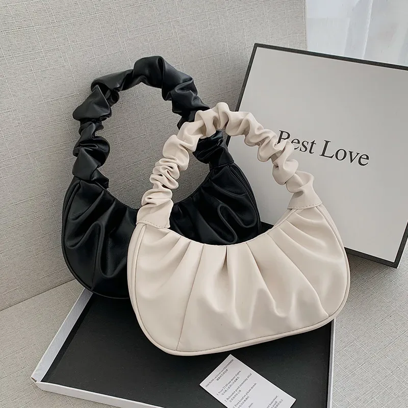 sacs à main plissés pour femmes, sacs nuage en pu, sac à aisselles de loisirs, sacs à bandoulière de shopping, sac à main boulette, sacs à main féminins