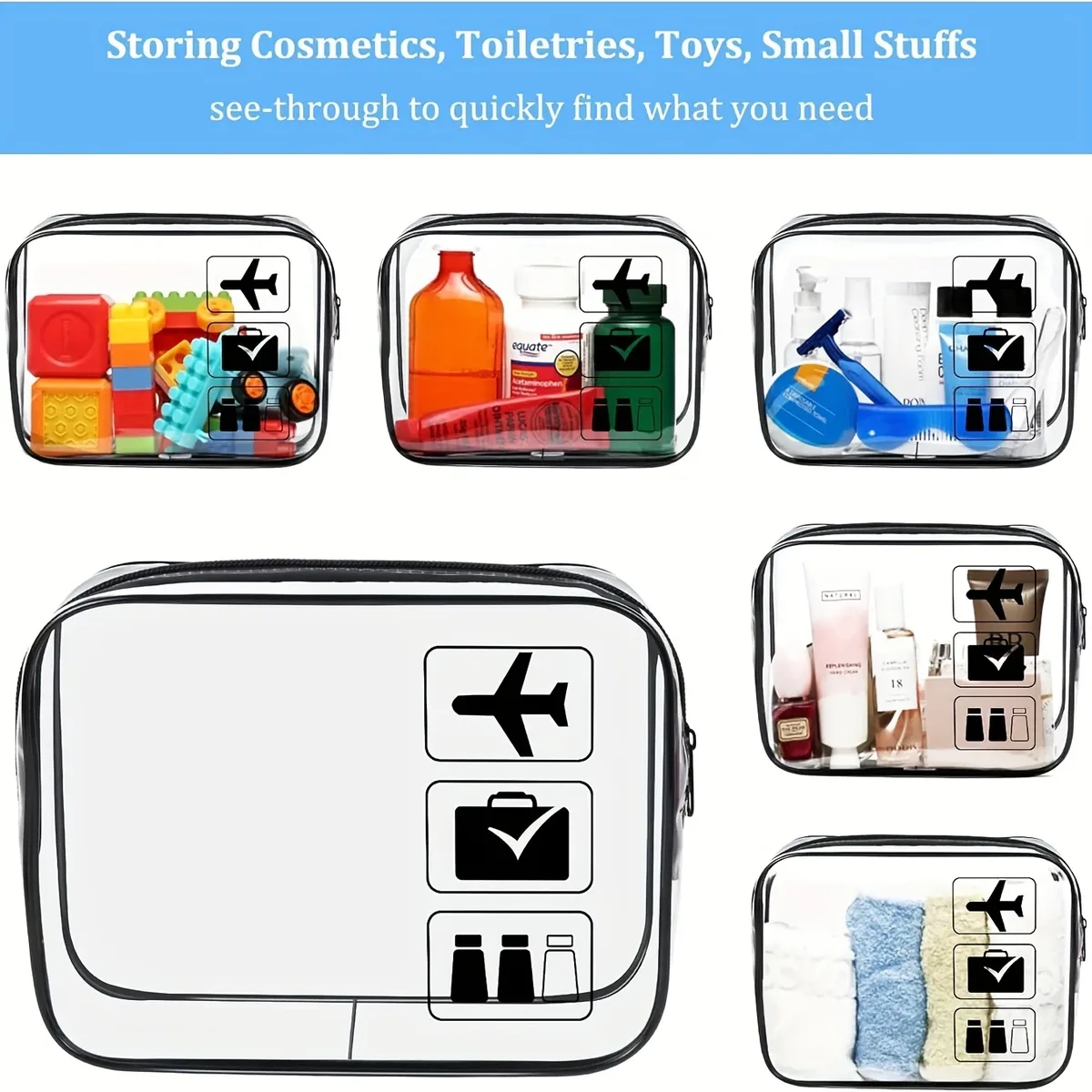 trousse de toilette transparente approuvée par tsa, organisateur de cosmétiques de maquillage de voyage en pvc durable avec fermeture à glissière, accessoire de voyage