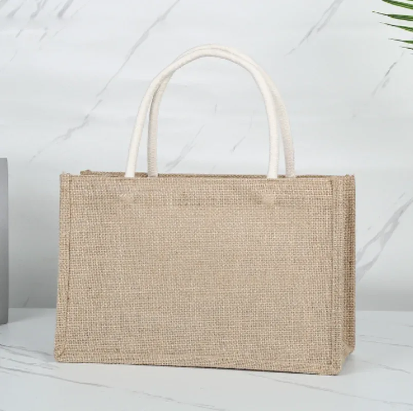 sac fourre-tout en lin vintage pour femmes, sacs à main de plage d'été, sac de bricolage rétro, sac à cuillère portable, sac à provisions multiple top foy