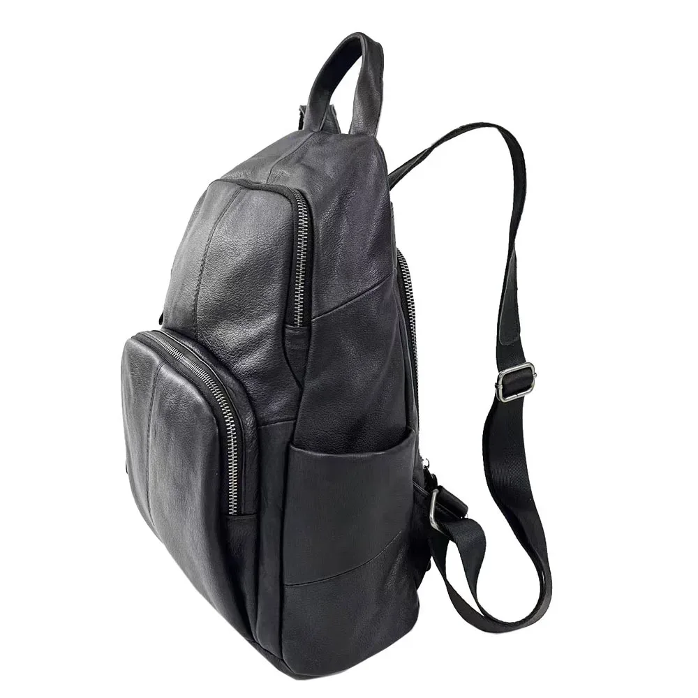 sac à dos en cuir véritable antivol pour femme, cuir de vachette noir, sac de voyage décontracté pour femme, sac à dos scolaire pour fille, initié