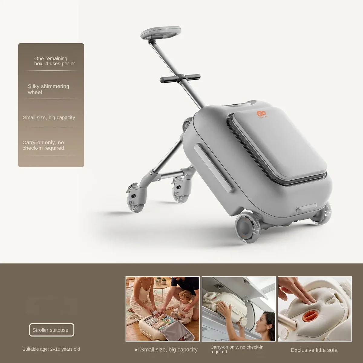 valise de voyage pour enfants avec roues lumineuses, bagage à main 4-en-1, sac à roulettes pour garçons et filles, sur lequel ils peuvent s'asseoir et rouler