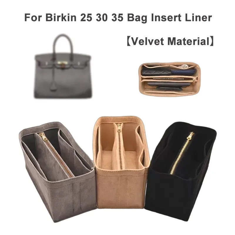 Insert organisateur de sac pour h-birkin 25 30 35, sac à main en velours, sac à cosmétiques, Support de rangement, sac de Modification intérieure, accessoire