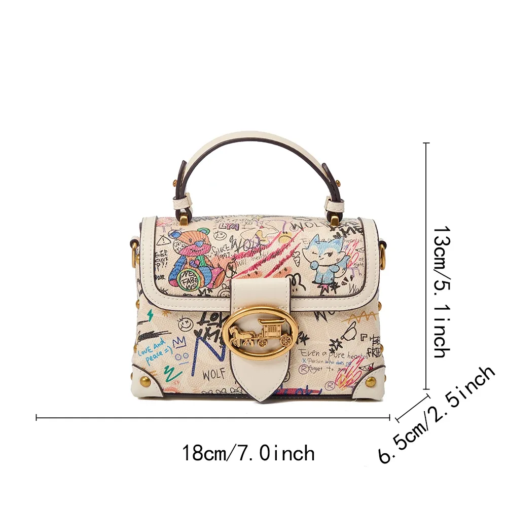 sac à main rétro graffiti avancé pour femmes, nouveau design de niche 2026, imprimé polyvalent, sac à bandoulière tendance.