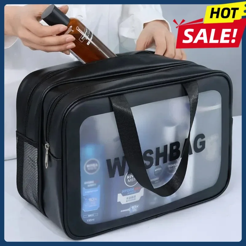 pochette double transparente en pu pour séparation sec-humide, mini sac de rangement portable pour cosmétiques, sac de voyage, essentiels de fitness