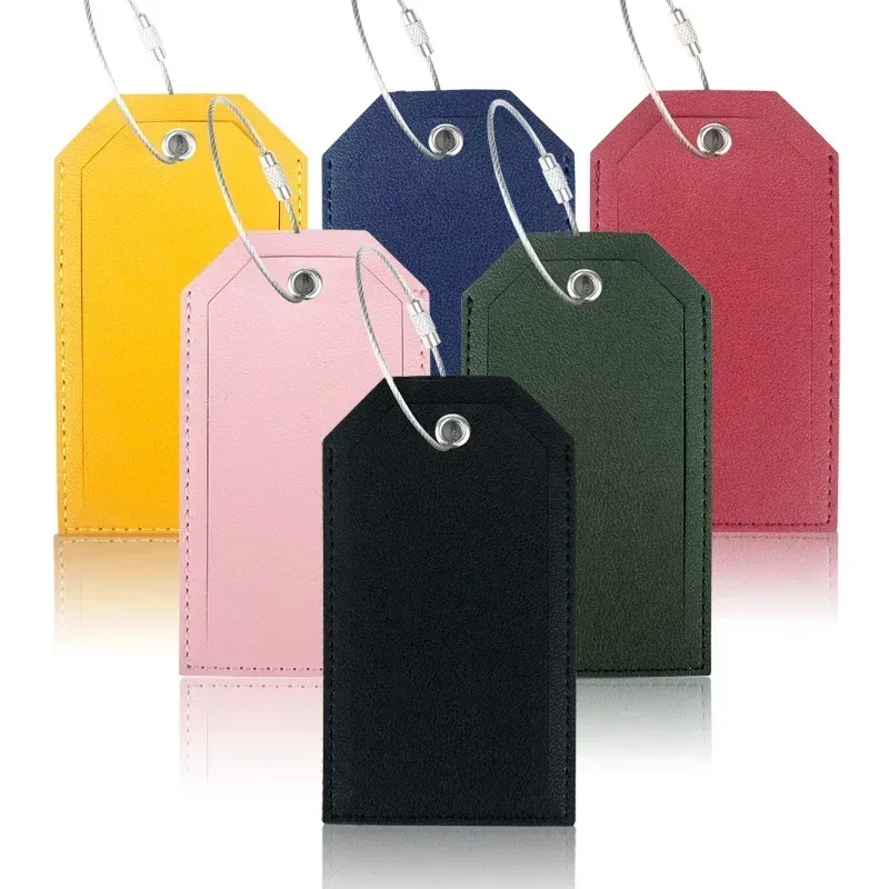 étiquettes de bagage en cuir pu pour hommes et femmes, document solide, valise, accessoires de voyage, nom, adresse d'identification, mode, 1 pièce
