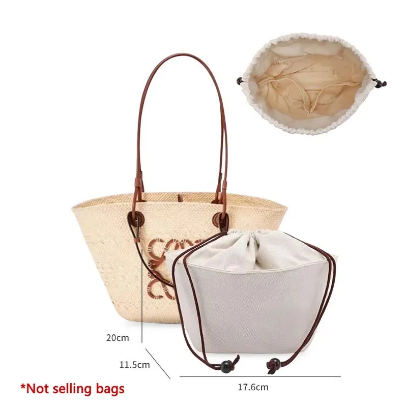 organisateur de sac à cordon, sangle d'épaule pour panier d'anagramme, support de sac tissé en paille, doublure intérieure, accessoires de sacs