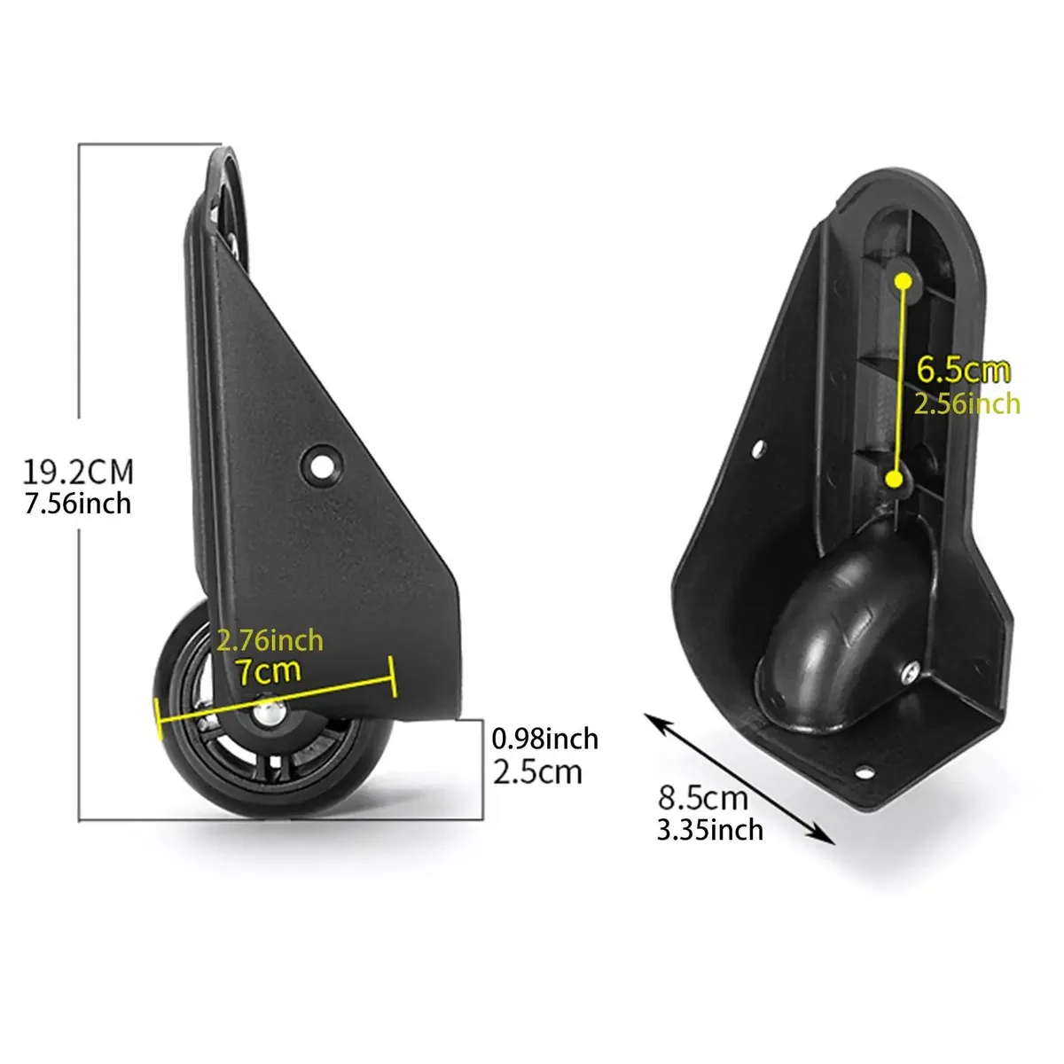 roue bagage plastique noire triangulaire ergonomique fixation universelle remplacement valise rotation flexible chargement durabilité voyage