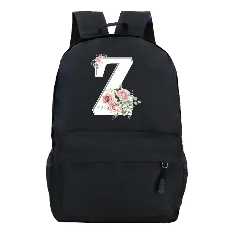 étudiant dames rose floral alphabet blanc impression sac à dos femmes fleur harajuku cartables femme rose lettre sac à bandoulière