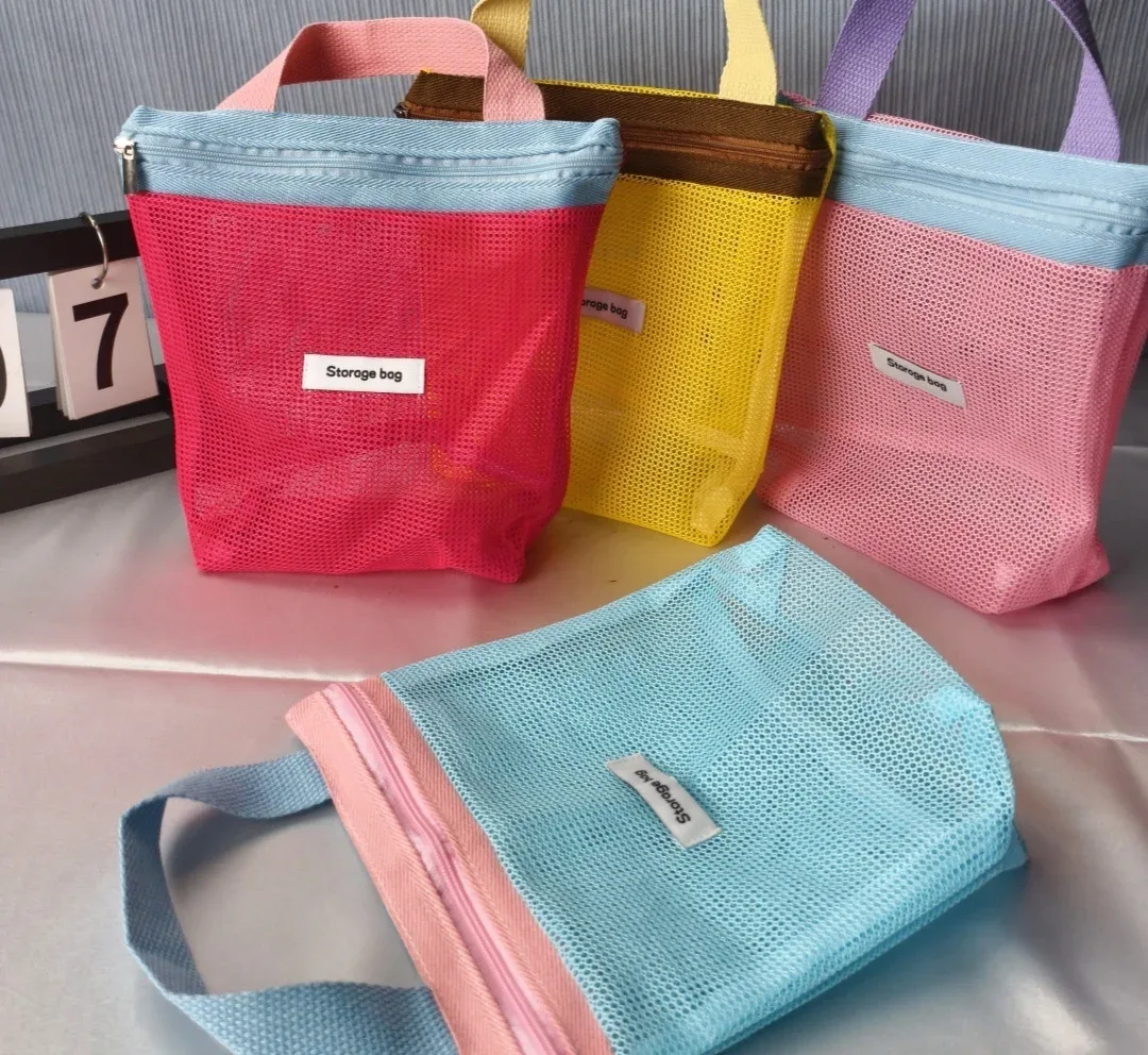 ins style – sac fourre-tout en maille de couleur vive et vibrante, petit sac à cosmétiques, sac à main pliable, trousse de toilette portable, sac de plage pour femmes