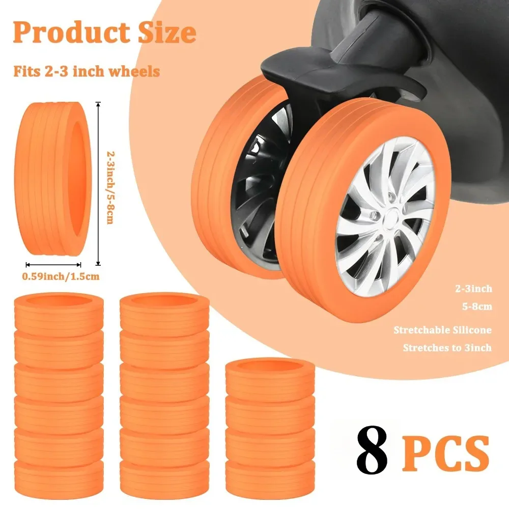 protecteur de roues de bagages silencieux en silicone, 8 pièces, boîtier de chariot, manchon de roulette silencieux, accessoires de bagages, housse de roue de valise