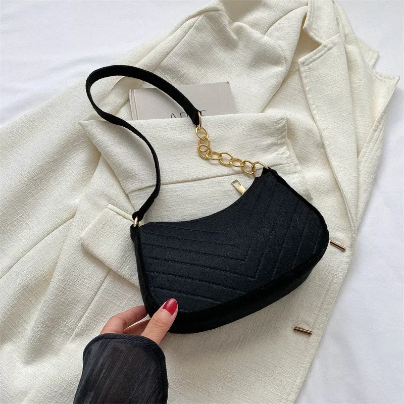 mini sacs à bandoulière pour femmes, sac en feutre à la mode, design avancé sous les bras, beaux sacs à main croissant, sacoche de selle 2025
