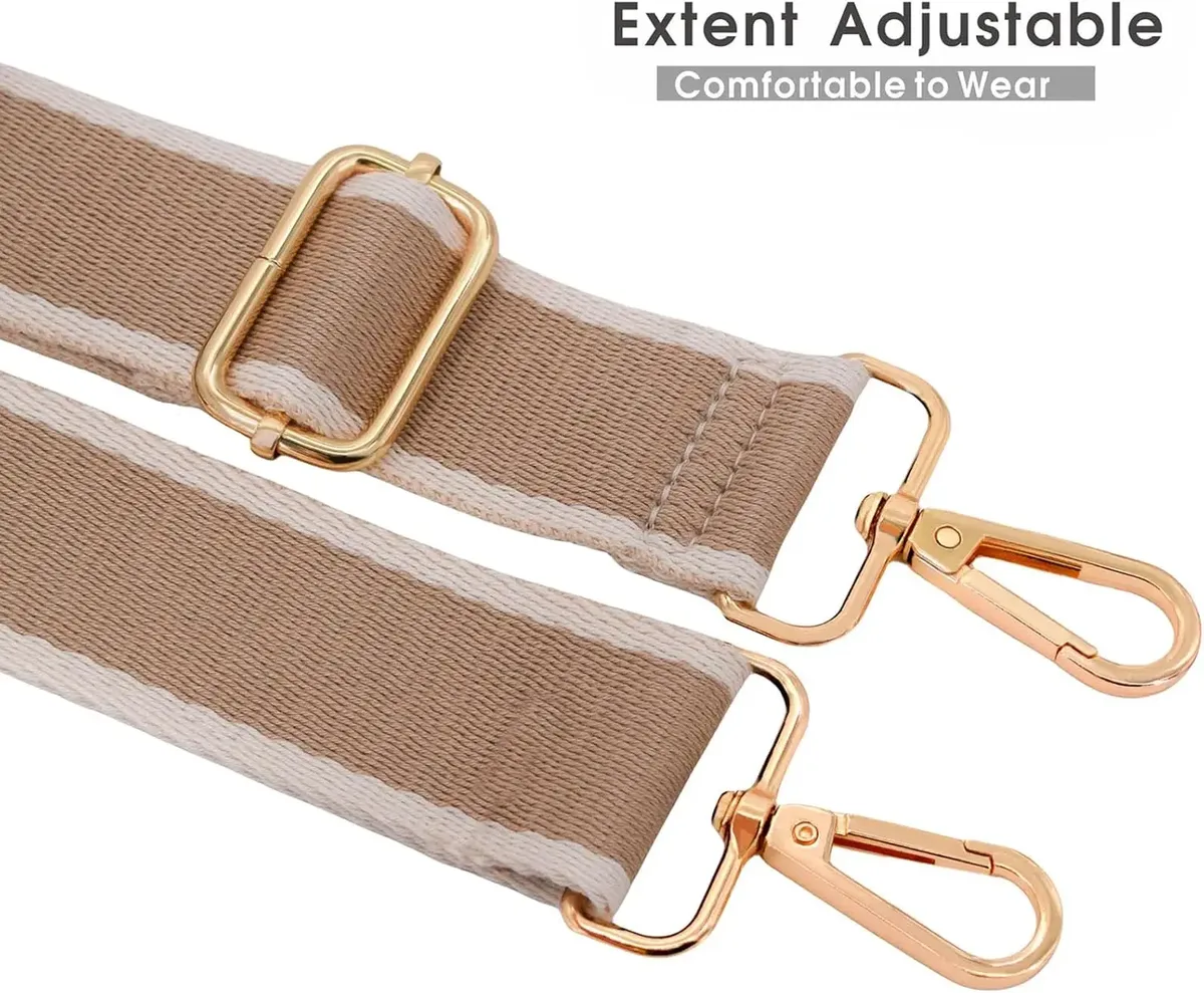 ceinture sac tissu rayures beige crème boucles dorées crochet voyage remplacement universel sacs mains dos bagages réglable mousqueton