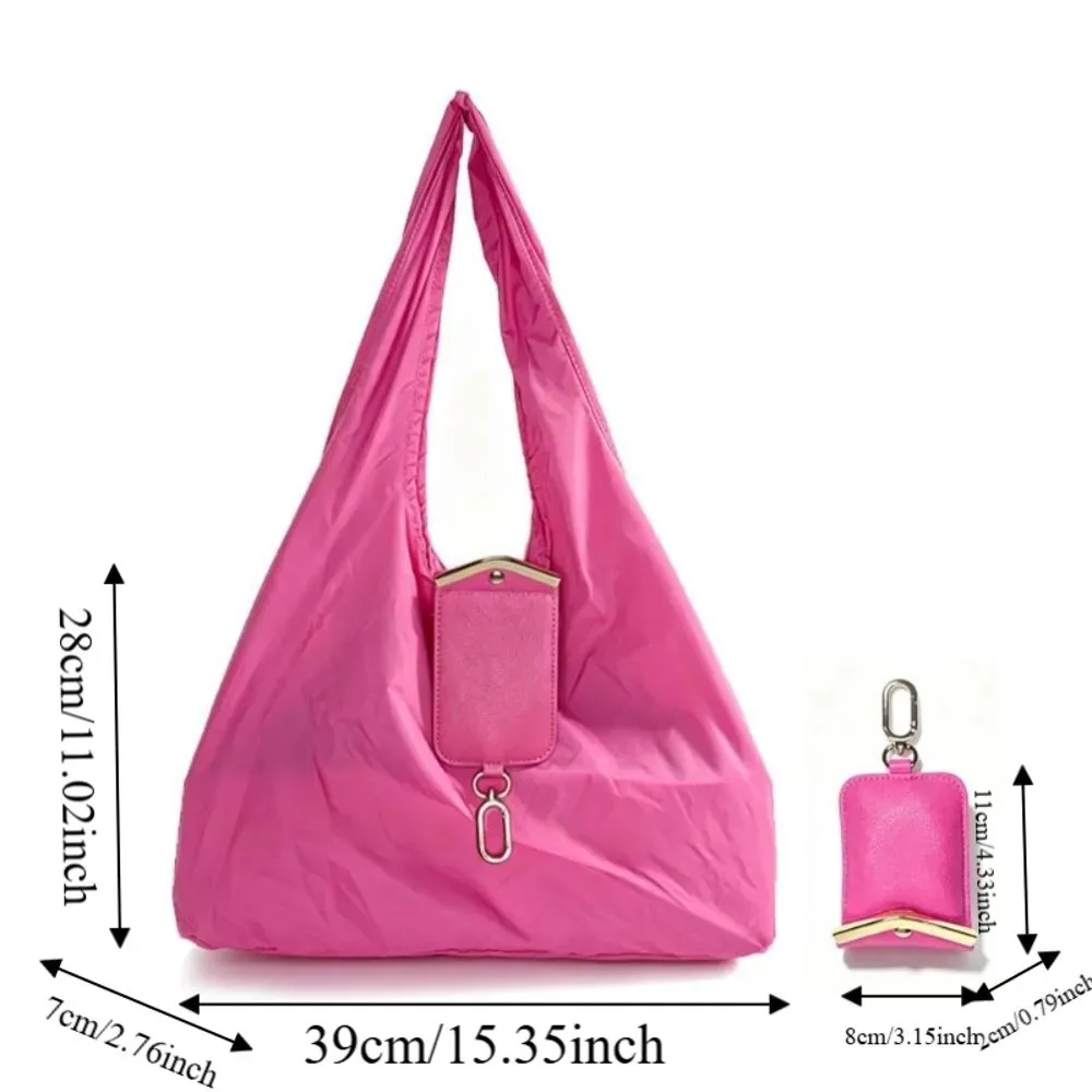 sac fourre-tout mini pliable anti-déchirure en similicuir couleur unie avec porte-clés et garniture métallique, pochette 2-en-1 pour sac et breloque