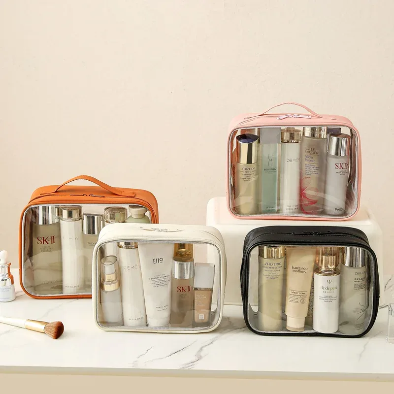 sac cosmétique transparent pour femmes, organiseur de maquillage en pvc transparent avec fermeture éclair, étui de rangement portable pour articles de toilette de voyage