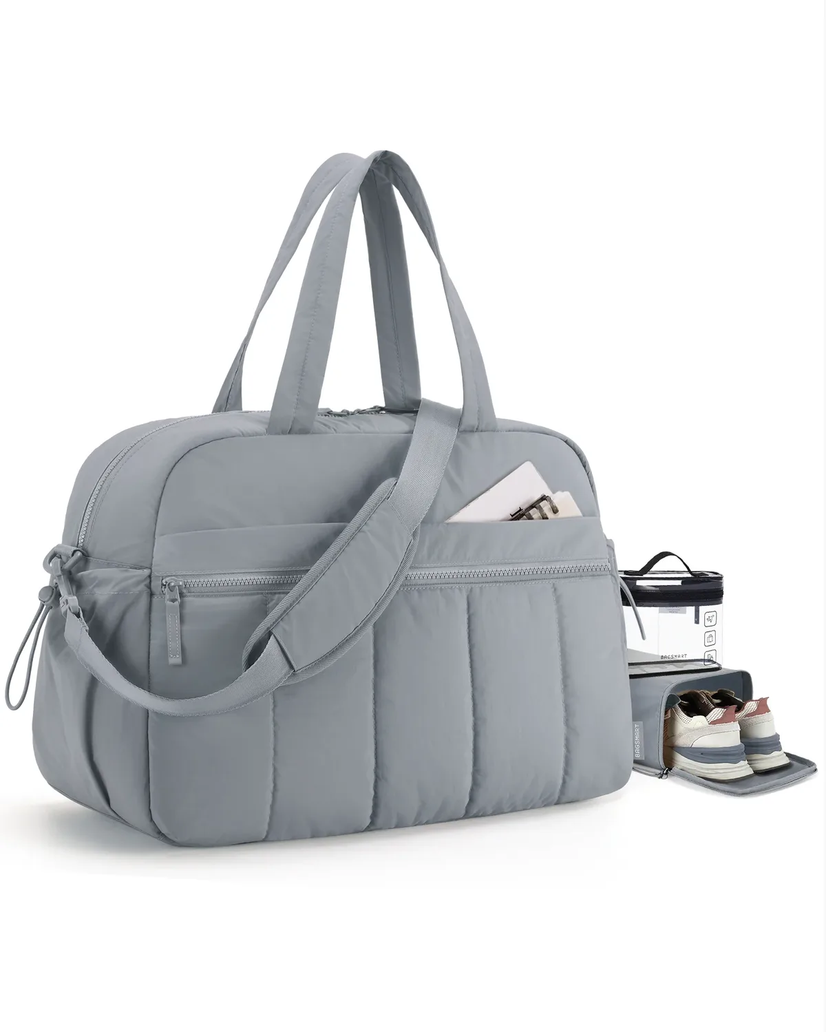 sac voyage polyester plissé beige rose pâle noir gris taupe bandoulière amovible poignée supérieure week end sport